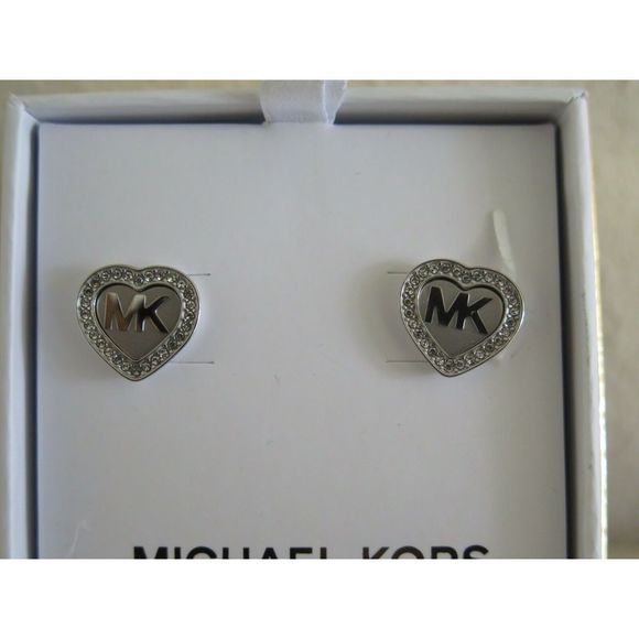 Michael Kors MKJX6260040 Silver Tone Pavé Crystals Monogram Earrings - Picture 3 of 9